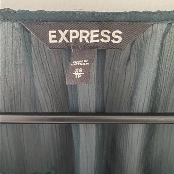 Express Green Sheer Layered Lined Slit Long Sleeve Flowy Boho Dress Women’s XS - Picture 2 of 7